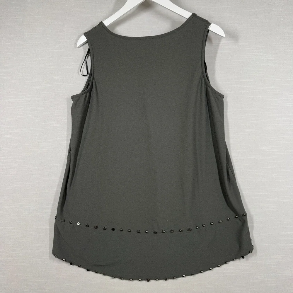 Carmen Narc Valvo Top Womens 14 Gray Beaded Work Office Business Edgy Chic - Picture 2 of 10
